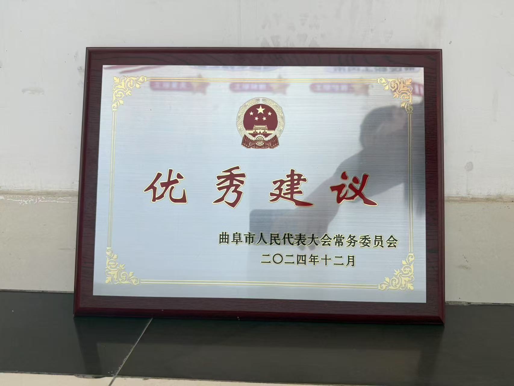 曲阜市人民代表大會常務委員會頒發“優秀建議”
